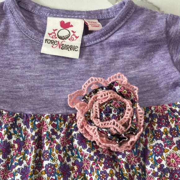 Fore N Birdie | Purple Floral Infant Girls Ruffle Long Sleeve Dress - Picture 3 of 9
